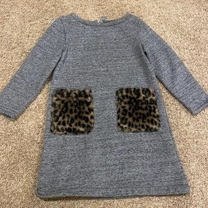 CrewCuts cozy dress with leopard details, size 4/5